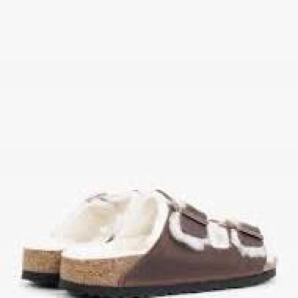 Birkenstock Brown Arizona suede shearling slides sandal - Picture 2 of 7